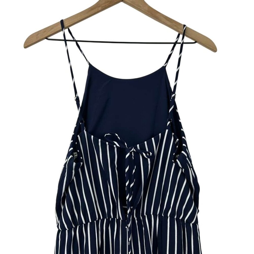 Moa Moa Women's L Jumpsuit Romper Halter Stripe Culotte Wide Leg Navy White NWT - Picture 14 of 16